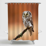 Boreal Owl Sitting on a Tree Branch Shower Curtain - Brown Orange