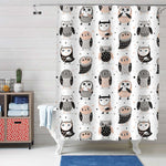 Owls and Stars Pattern Shower Curtain - Multicolor
