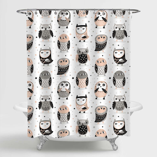 Owls and Stars Pattern Shower Curtain - Multicolor