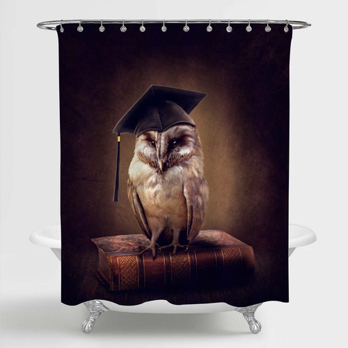 Wise Doctor Owl Sitting on the Book Shower Curtain - Brown