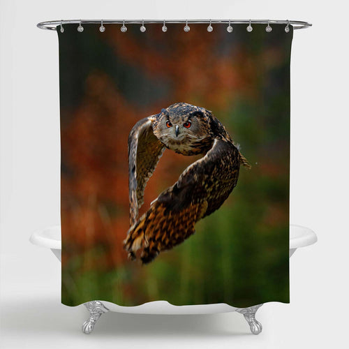 Flying Eurasian Eagle Owl Shower Curtain - Brown Green