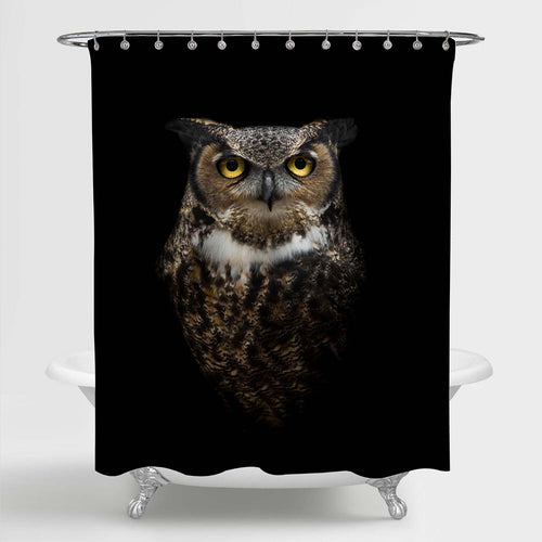 Intense Great Horned Owl Shower Curtain - Brown Black