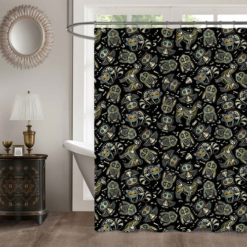 Animals Skull Pattern Shower Curtain - Black