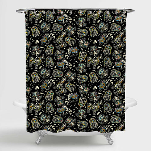 Animals Skull Pattern Shower Curtain - Black