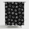 Monochrome Owls in the Galaxy Shower Curtain - Black White