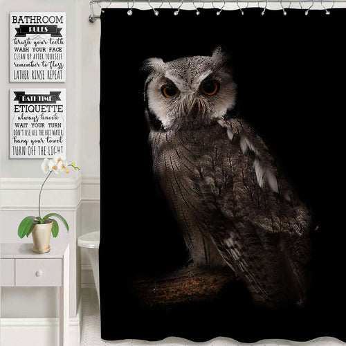 Northern White Faced Owl Portrait Shower Curtain - Black Brown