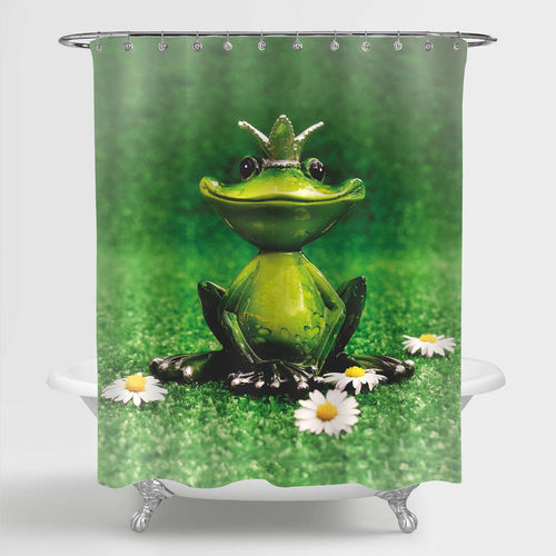 Prince Frog Sitting on the Grassland Shower Curtain - Green