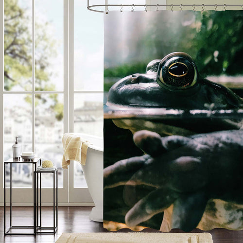 Green Frog Resting in the Garden Pond Shower Curtain - Dark Green