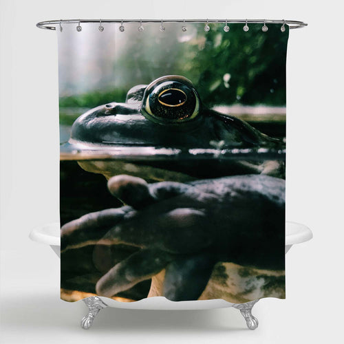 Green Frog Resting in the Garden Pond Shower Curtain - Dark Green