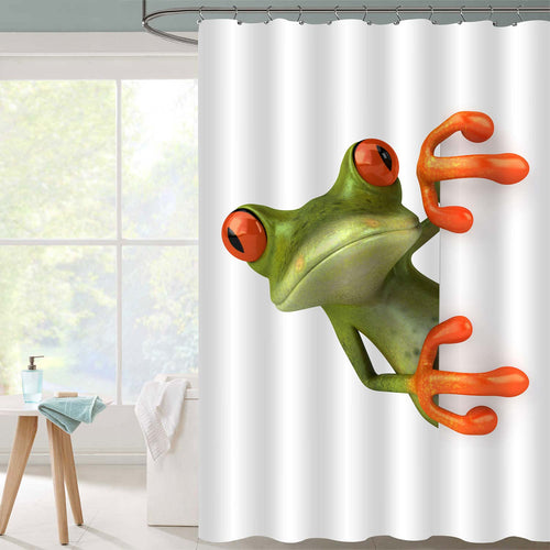 Porcelain Frog Hiding Behind the Wall Shower Curtain - Green