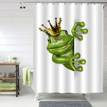 Frog Prince with Gold Crown Hiding Behind the Wall Shower Curtain - Green