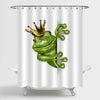 Frog Prince with Gold Crown Hiding Behind the Wall Shower Curtain - Green
