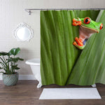 Curious Red Eyed Tree Frog Hiding in Green Leafs Shower Curtain - Green