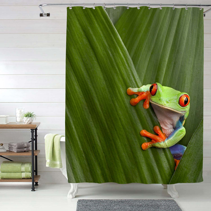 Red Eye Frog Hidding Behind Foliage Shower Curtain - Green