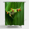 Red-eyed Tree Frog Agalychnis Callidryas in a Plant Shower Curtain - Green