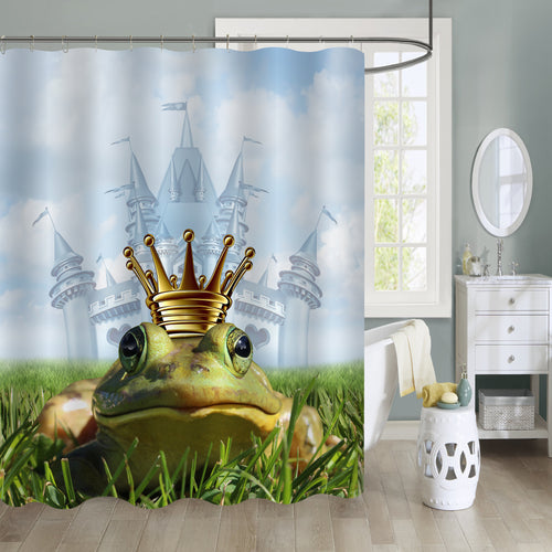 Frog Prince Before His Castle Shower Curtain - Green Blue