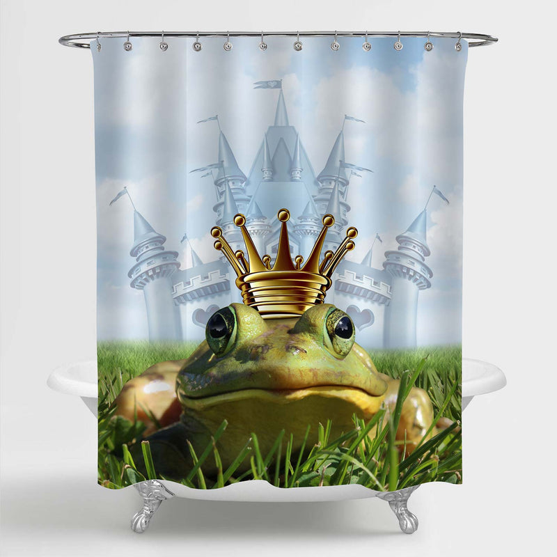 Frog Prince Before His Castle Shower Curtain - Green Blue