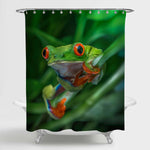 Red Eyed Tree Frog Sitting on the Pitcher Plant Stem Shower Curtain - Green