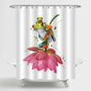 Green Frogs Sitting on a Lotus Flower Shower Curtain - Green Pink