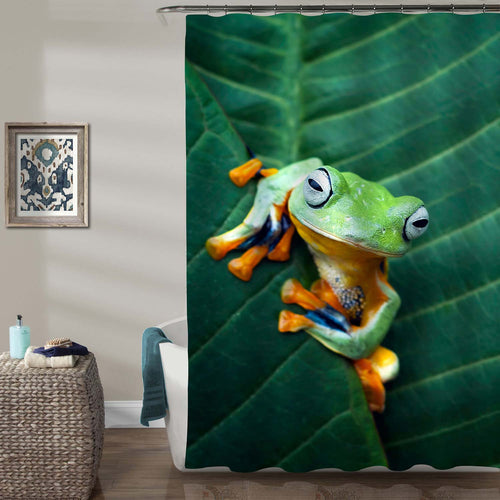 Javan Tree Frog Out from Green Plant Leaves Shower Curtain - Green