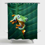 Javan Tree Frog Out from Green Plant Leaves Shower Curtain - Green