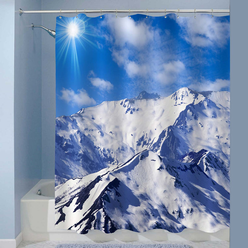 Panorama of the Ski Resort Mountain Backbone with Ski Slopes Shower Curtain - Blue White