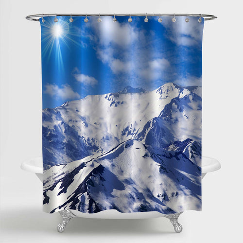 Panorama of the Ski Resort Mountain Backbone with Ski Slopes Shower Curtain - Blue White