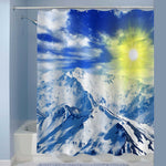 Sparkle Sun Above a Snowbound Mountains Shower Curtain - Blue White