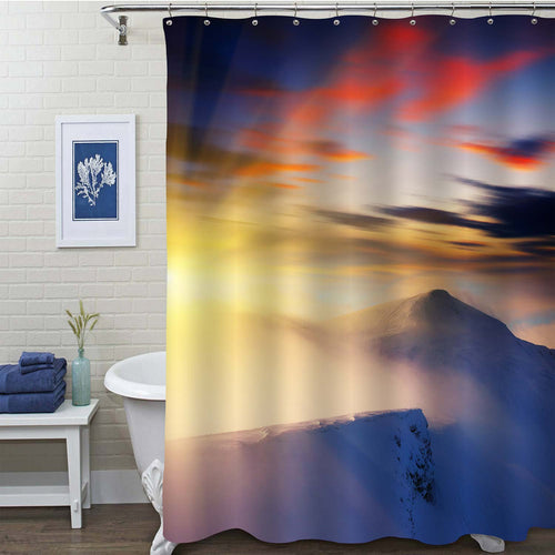 Great View of Mountain Morning Sunrise Shower Curtain - Blue White