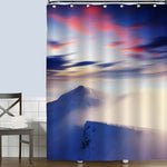 Unbelievable Sunrise High at the Mountains Covered by Snow Shower Curtain - Blue White