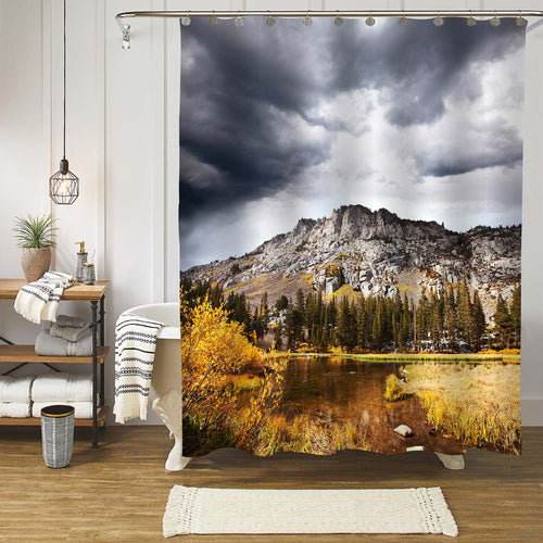 Mountain Under Thinck Clouds Shower Curtain - Grey Gold