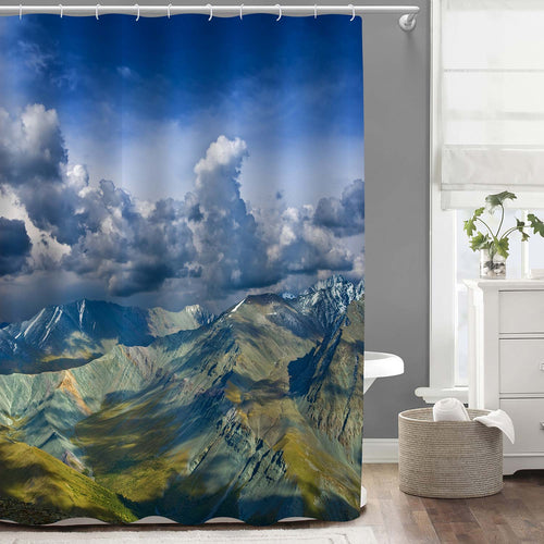 Sea of Clouds on the Slopes of Hills Shower Curtain - Green Blue