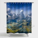 Sea of Clouds on the Slopes of Hills Shower Curtain - Green Blue