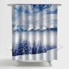 Frosty and Sunny Day in Mountain Shower Curtain - Blue White
