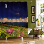 Mountain View of Magic Pink Rhododendron Flowers under Moon Shower Curtain - Multicolor
