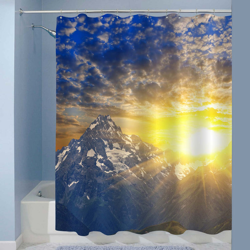 Colorful Sky Sunset Range Above The Snow Peaks of Mountain Shower Curtain