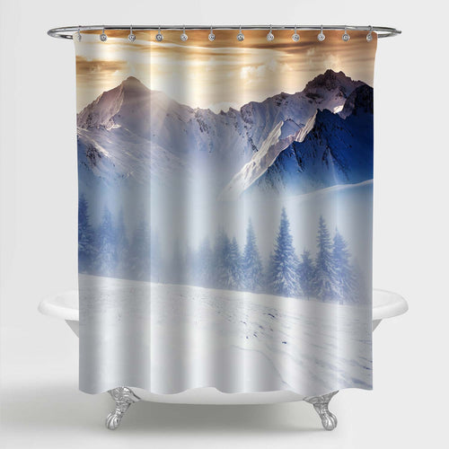 Evening Winter Landscape of Mountains Covered by Snow Shower Curtain