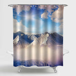 Pine Trees Under the Snowy Mountain Shower Curtain - Blue Whtie