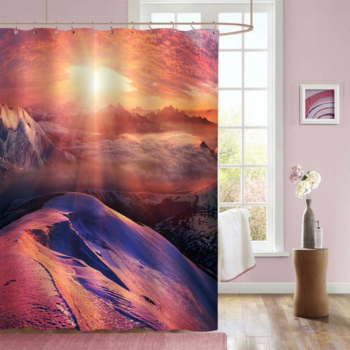Sunset in The Alpine Peaks Shower Curtain - Red Purple