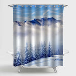Fog and Cloud Mountain Valley Shower Curtain - Blue White