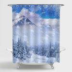 Snowy Mountains and Snow Flakes Shower Curtain - Blue White