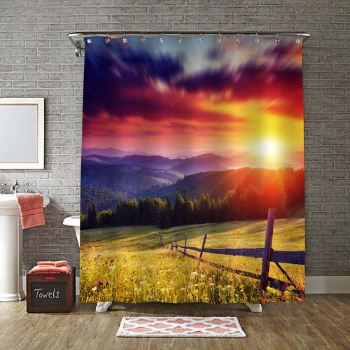 Mountains Glowing by Sunlight Shower Curtain - Multicolor