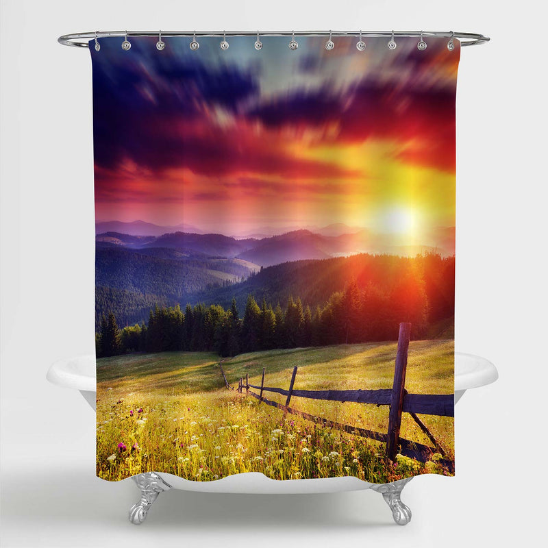 Mountains Glowing by Sunlight Shower Curtain - Multicolor