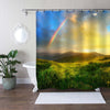 Mountain Valley During Sunrise Shower Curtain - Green Gold