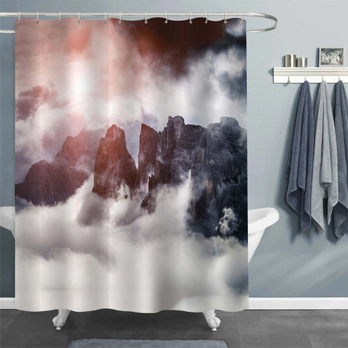 Clouds Covered the Mountain Range Shower Curtain - Black White