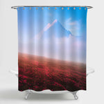 Foggy Morning in the High Mountains Shower Curtain - Red Blue