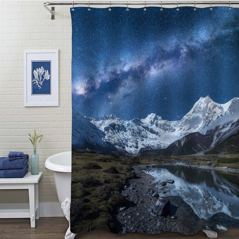 Milky Way and High Mountains Shower Curtain - Blue