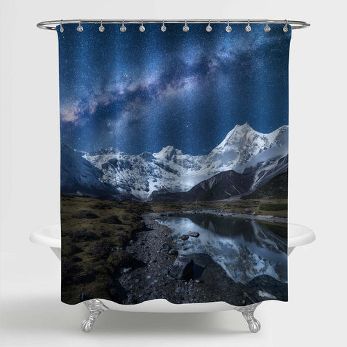 Milky Way and High Mountains Shower Curtain - Blue