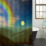 Rainbow and Full Moon in Mountain Valley Shower Curtain - Blue Green