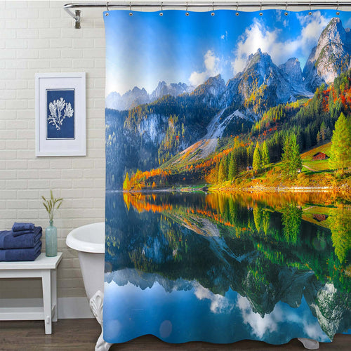 Rocky Mountain Summit Reflecting In Crystal Clear Lake Water Shower Curtain - Multicolor